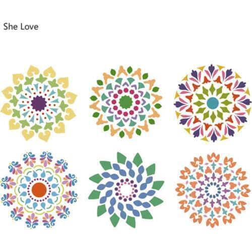 Chzimade 6Pcs/lot 20cm Plastic Flower Pattern DIY Craft Layering Stencils For Wall Painting Decorative Paper Card Template