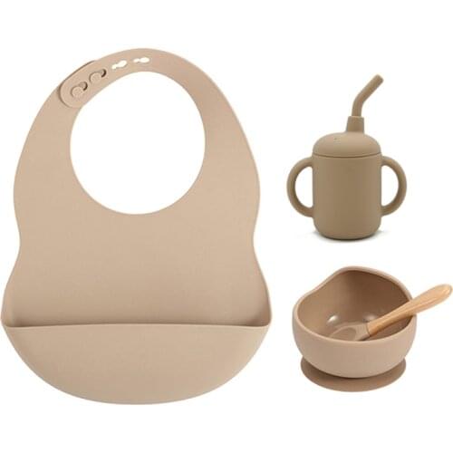 Baby Silicone Feeding Set Sippy Cup With Straws Tableware for Kids Nou-Slip Suction Bowl BPA Free Plates Food Grade Silicone