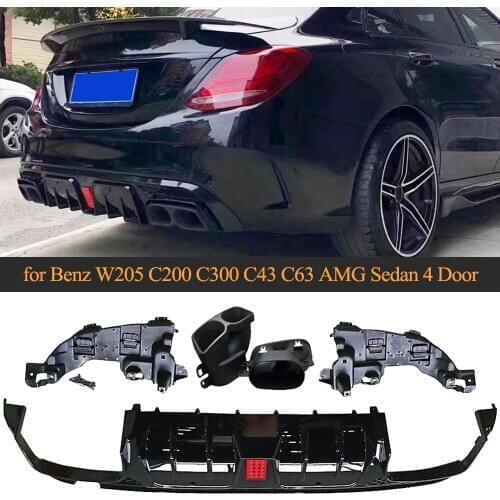 For W205 Rear Bumper Diffuser with Exhaust Sedan for Mercedes Benz C-Class C200 C250 C300 C350 C400 C43 AMG C63 AMG S 14-19