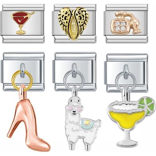 Hapiship 2021 Fashion Angle Wing Alpaca High Heels Italian Links Charm Fit 9mm Bracelet Bangle Stainless Steel DIY Making DJ393