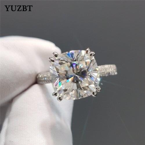 18K White Gold 5 Carat 10×10mm Brilliant Cut Diamond Test Past D Color Moissanite Square Pillow Ring for Women Wedding Jewelry