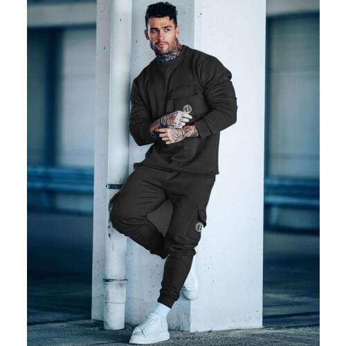 New Mens Sets Logo Print Man Fashion Casual Tracksuits Mens Two-piece Patchwork Chest Pocket Pants Men Suits 2020