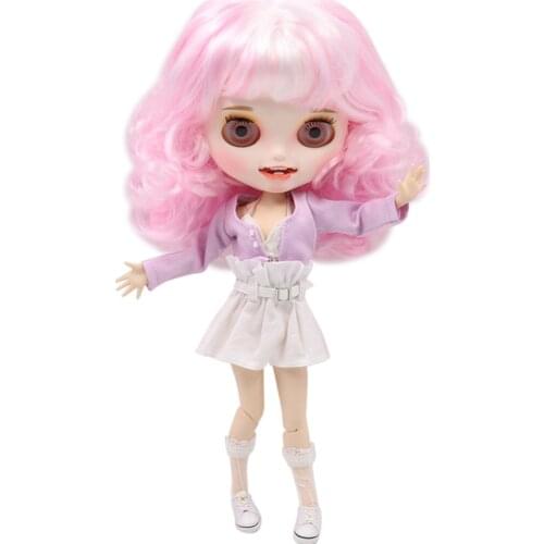 ICY DBS Blyth Doll Pink mix White Hair Carved lips Open mouth Matte customized face Joint body 1/6 bjd DIY sd gift toy