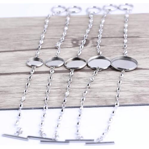 Onwear 5pcs Fit 12mm 14mm 16mm 18mm 20mm Round Cabochon Bracelet blanks stainless steel metal bezel trays for bracelets making