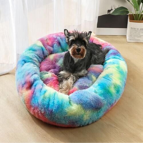 Washable Cat Bed House Soft Long Plush Cat Bed Round Pet Dog Bed For Small Dogs Cats Nest Winter Warm Sleeping Bed