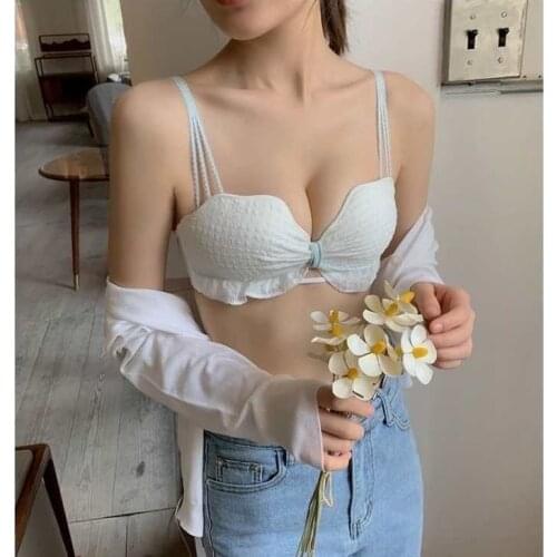 Underwear womens no steel ring small chest flat chest gathered up to prevent sagging sexy lace students' Korean bra