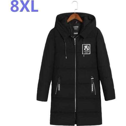 New 9XL 8XL Winter jacket Man Cotton-padded Clothes Keep Warm Loose Coat Fertilizer Enlarge Code Hat Fashion Lengthen