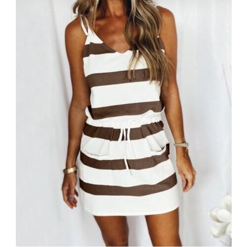 2021 Summer New Products Womens Fashion Sling Mid-waist Temperament Commuter Striped Dress