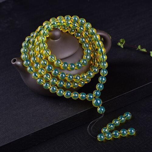 Charming 108 beads necklace bracelet with gold blue percol when chain Blue Ambers Beads