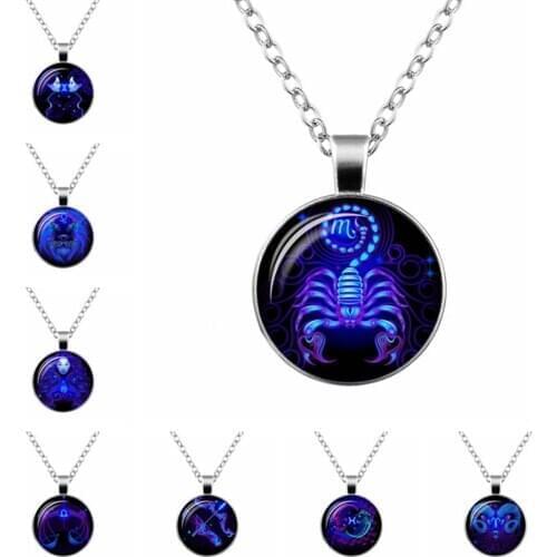 Twelve Constellation Pendant Necklace Women Men Neck Jewelry Accessories Long Chain 50 CM Necklace