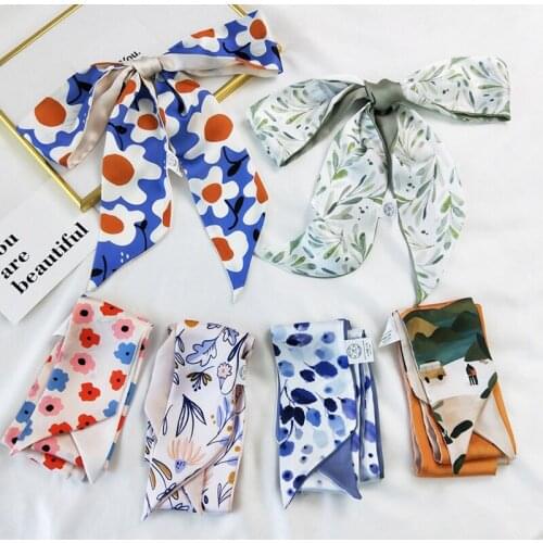 MoriBty New Skinny Women Silk Scarf Ties Floral Spring-Autumn Bufandas Neckerchief Foulard Luxury Hair Ribbon Headscarf Bag Wrap
