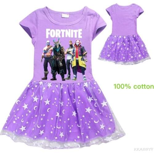 Fortnites Girls Casual Dress New Summer Kids Princess Dress Baby Cartoon Clothes for 2-11 Years Children Sweet Clothing