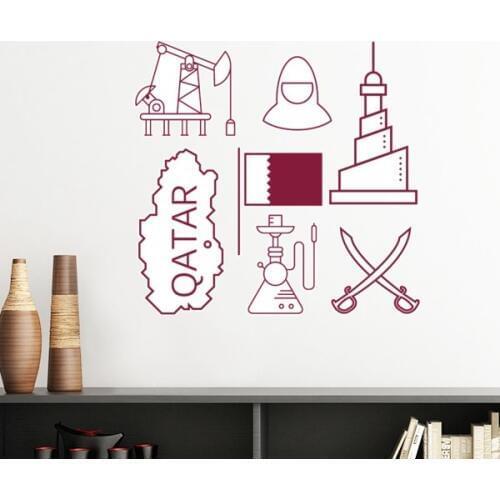 Hand-painted Simple-line Drawing City Qatar Flag Removable Wall Sticker Art Decals Mural DIY Wallpaper for Room Decal