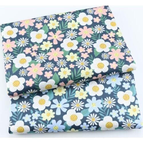 Leaves Flowers Printed Twill Cotton Fabric for Patchwork Quilting Bedding Dress Sewing Materials Pillowcases Cushion Covers blue