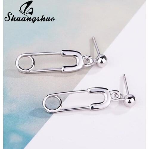 Shuangshuo Kpop Accessories Safety Pin Stud Earrings for Women Personality Earings Fashion Jewelry Punk Style Piercing Jewelry