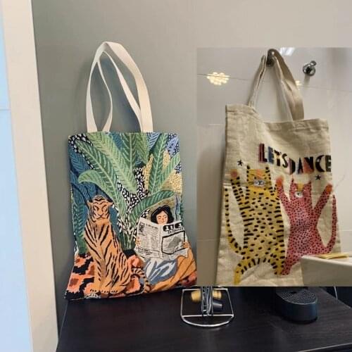 New Reusable Shopping Bag Handbags For Women Jacquard Canvas Shopping Bag Large Capacity Folding Tote Bag Eco Friendly Tote Bag