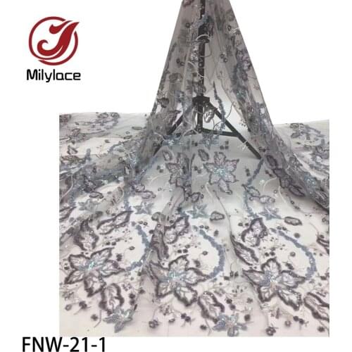 High Quality 2020 Tulle Sequins African Lace Fabric Embroidered French Net Nigerian Lace Fabrics for Wedding FNW-21
