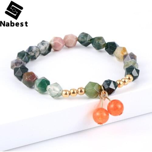 Women Natural Faces Stone Strawberry Crystal India Onyx Bracelet Tiger Eye Beads Charm Adjustbale Vintage Bangle Jewelry Gifts