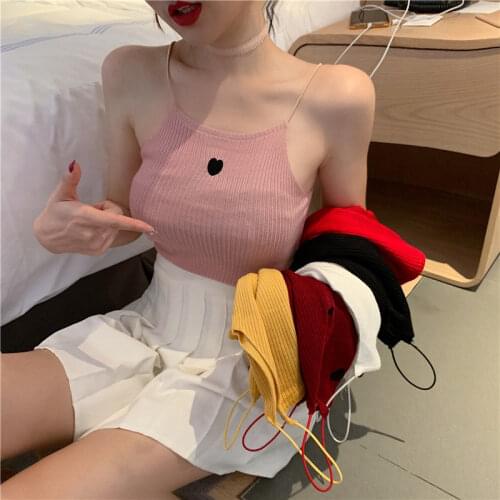 Women Corset Tops Spring And Summer Womens Clothing Love Embroidered Small Vest Sling Knitted Top Tank Camis Crop Top For Women