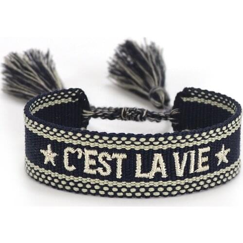 Woman C est La Vie Embroidery Boho Tassel Bracelet Weave Plait