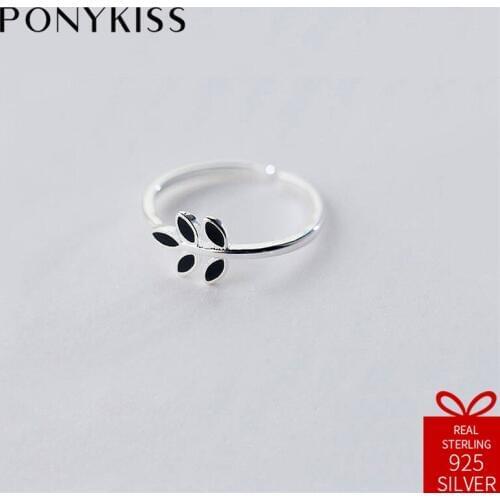 PONYKISS Romantic 100% 925 Sterling Silver Resizable Opening Cute Branches Ring Jewelry Women Birthday Party Anniversary Gift