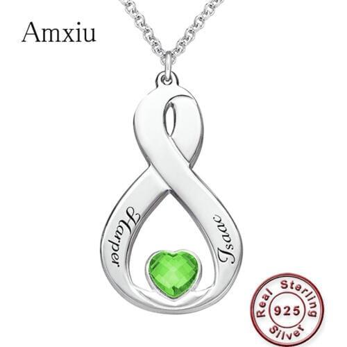 Amxiu Personalized Name Necklace Engrave Two Names Necklace Customize Bowknot Choker Necklace 925 Silver Jewelry For Women Gift