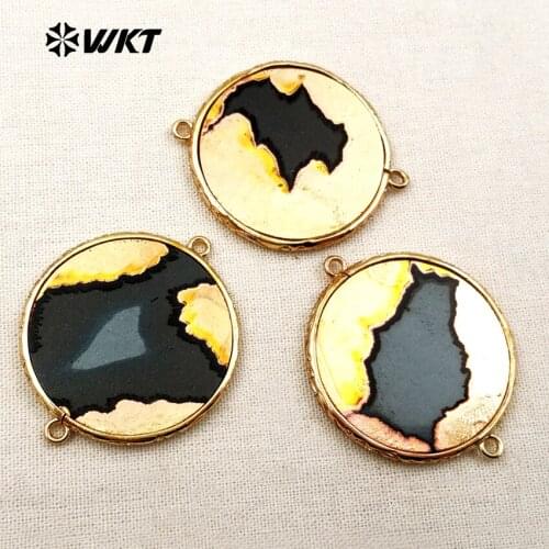WT-C234 Round Shape Necklace Connector DIY Jewelry Making Natural Stone with 24K Metal Plated for Party 2018 Fashion Jewellery