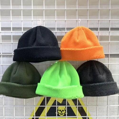 Damage Solid Beanie Winter Hats For Men Women Ladies Acrylic DIY Autumn Skull Cap Bonnet Knitted Hip hop Cuffed Short Watch Caps