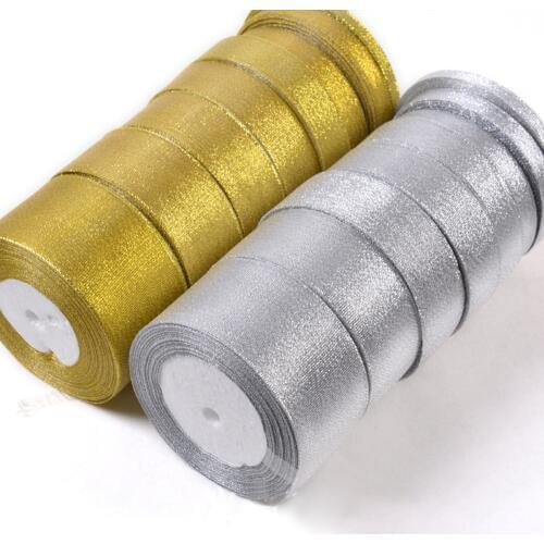 Gold and Silver Ribbon 25 Yard/22M Metallic Luster Wedding Christmas Decoration DIY Wedding Card Gift Wrapping Handmade