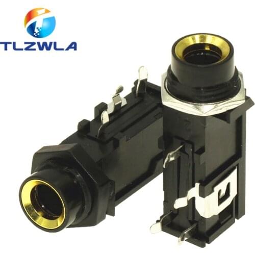 100pcs DIY 6.35mm / 6.5mm jack gold plated 4P Stereo Dual Channel Microphone Socket 6.35 /6.5 Audio Straight jack Connector