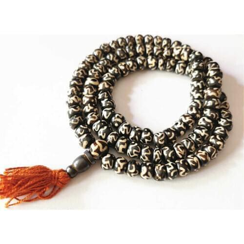 108PCS 8mm Tibetan Buddhist OM Mantras Yak Bone Rosary Prayer Meditation Mala BRO952