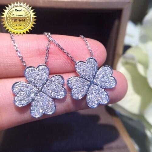 18K gold necklace natural 0.5ct diamonds necklace Flower shape necklace