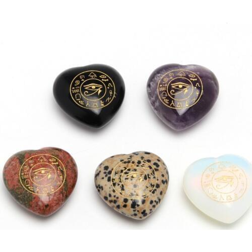 30x30mm Heart Shape Natural Lapis Lazuli Crystal Rough Stone Carving Eye of Horus Amulet of Life Fortune Telling Divination