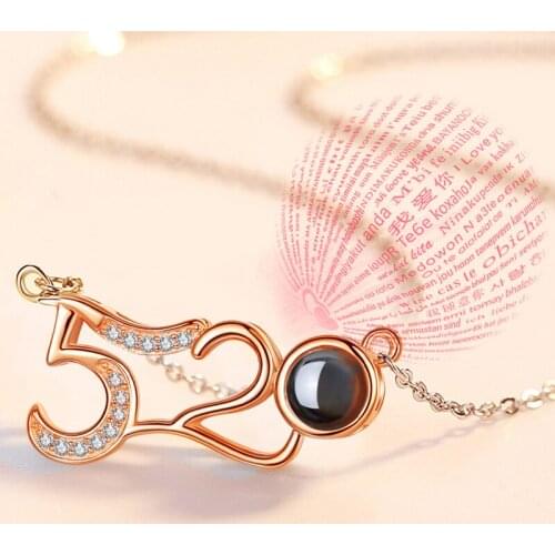 520 Dropshipping New Rose Gold 100 Languages I Love You Projection Pendant Necklace Romantic Love Memory Wedding Necklace