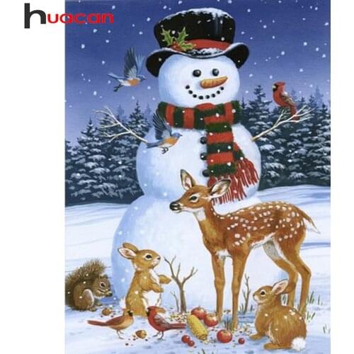 Huacan Diy Diamond Painting Snowman Home Decor Diamond Mosaic Christmas Embroidery Winter Snow Wall Stickers