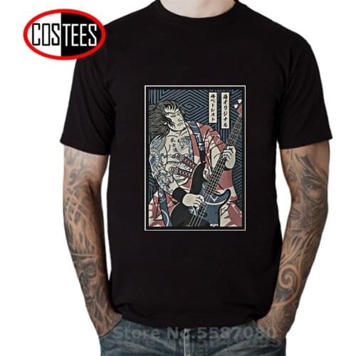 US Supplier Vintage Samurai Guitar T shirt men Rock music T-shirt Retro Bass Guitar tshirt Tatooine Black Heavy Death Metal Tees