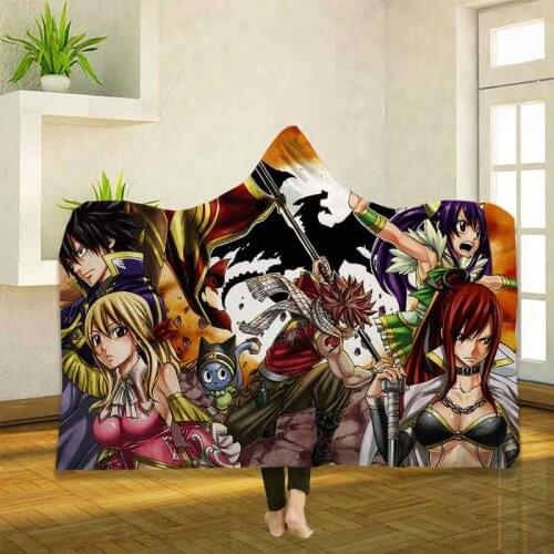 Anime Fairy Tail 3D Printing Throw Hooded Blanket Wearable Warm Fleece Bedding Office Quilts Soft Adults Travel 16