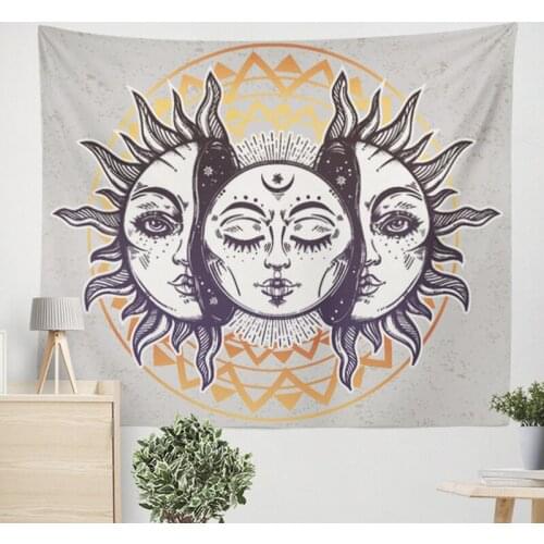 White Black Sun Moon Mandala Tapestry Wall Hanging Celestial Wall Tapestry Hippie Tarot Carpets Dorm Decor Psychedelic Tapestry