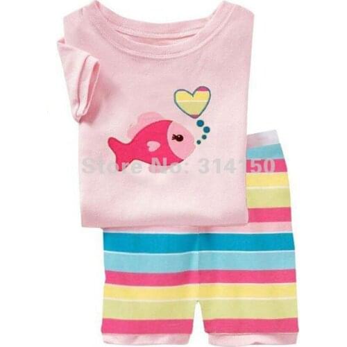 FREE SHIPPING-- Lovely Summer 2pcs Sets Wear Pajamas Sets Leisure Wear T-Shirts+Stripe Shorts Cute Kids Underwear 1Set/Lot