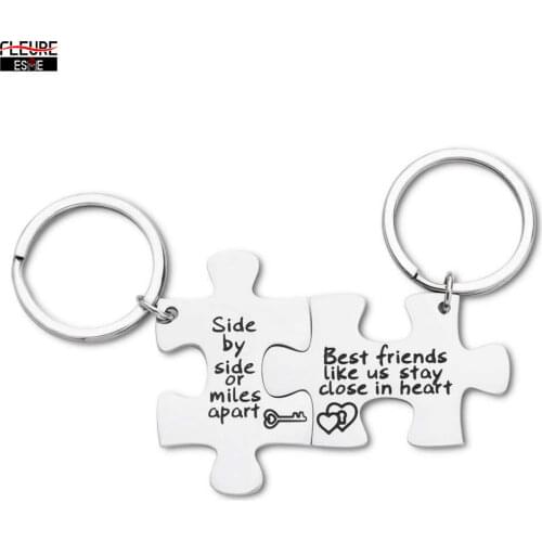 Best Friend Key Chain Gifts for Men Women Girls Side By Side or Miles Apart Keyring Birthday Gifts for Sister Teen Boys Girls