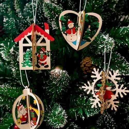 1 Piece Wood Hanging Decoration Christmas Supplies Multicolor Round Santa Claus 9cm*8cm