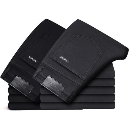 Jeans Men Summer Casual Full Length Pants Elasticity Skinny Jeans Business Male Denim Slim Trousers Black Grey Pants Men Clothes