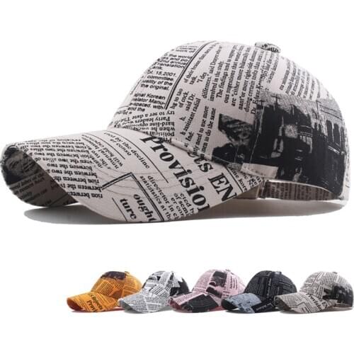 Newspaper Printed Baseball Cap for Women Mens Adjustable Sports Hat Unisex Outing Casual Sun Hat Boy Girl Snapback Hip-Hop Cap