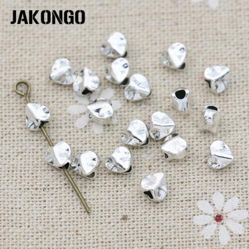 JAKONGO 6mm Irregular Heart Spacer Beads Antique Silver Plated Loose Beads Jewelry Making Bracelet Accessories DIY 100pcs/lot