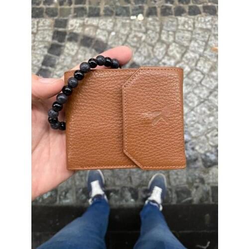 Karali Leather Tan Male Classic Model steel Carabiners Series Genuine Leather Wallet-Natural Stone Bracelet Gift