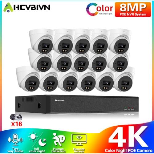 4K HD 16CH NVR Kit H.265+ CCTV Camera Security System 16X 8MP CCTV System IR Outdoor Color Night Vision Video Surveillance Kits