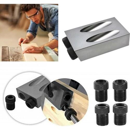 7Pcs 6/8/10mm 15 Degree Oblique Hole Locator Double Holes Portable Anti-rust Pocket Hole Jig Kit for Woodworking Position