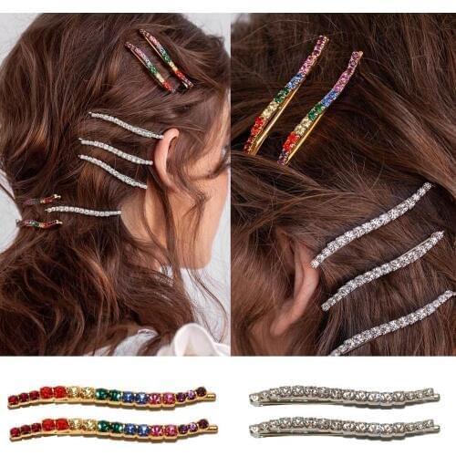 Stonefans 2pcs/set Colorful Rhinestone Wave Hair Clips For Girls Minimalist Crystal Hairpin Barrettes Headwear Styling Tools