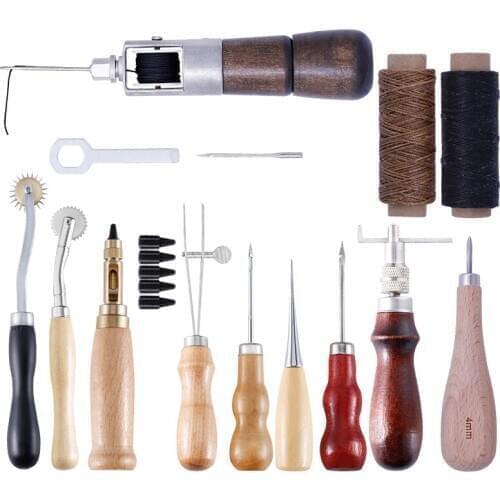 LMDZ Leather Craft Punch Carving Work Tools Kit Hand Sewing Stitching Saddle Set Professional Leather craft Accessories