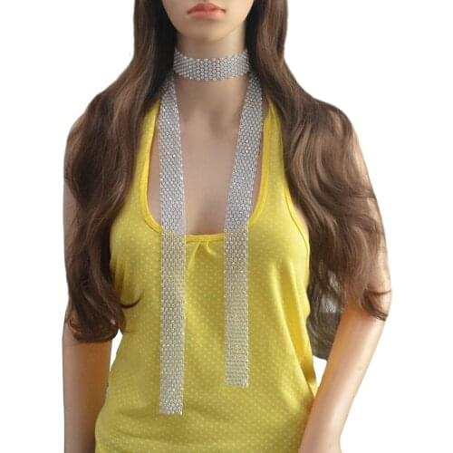 Fashion Rhinestone Collar Accessories Women Choker Necklace Jewelry Gift Trendy Black White Stone Long Necklace Female Bijou